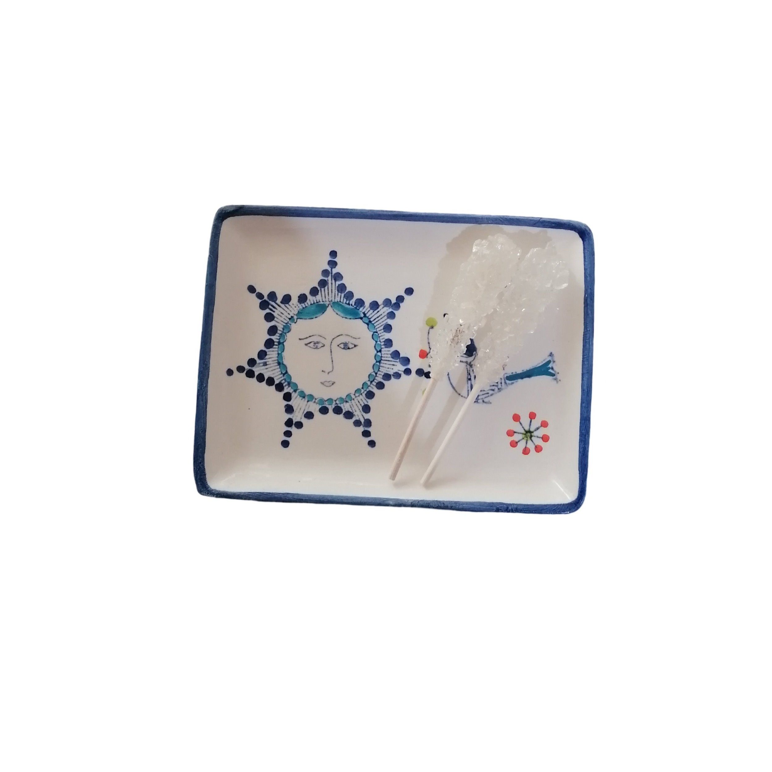 Serving Ceramic Tray Artistic Hand painted with Bird & Sun Design