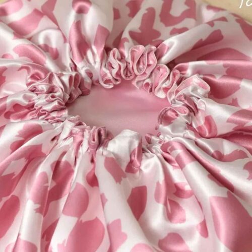 Silk Satin Bonnet Sleeping Hat Luxury for Women with Leopard Design Pink