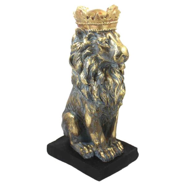 Sitting Lion with Crown Figurine Statue Decorative - Royal Animal Sculpture