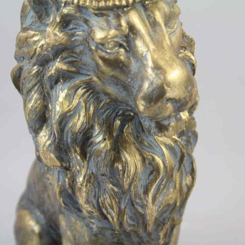 Sitting Lion with Crown Figurine Statue Decorative – Royal Animal Sculpture