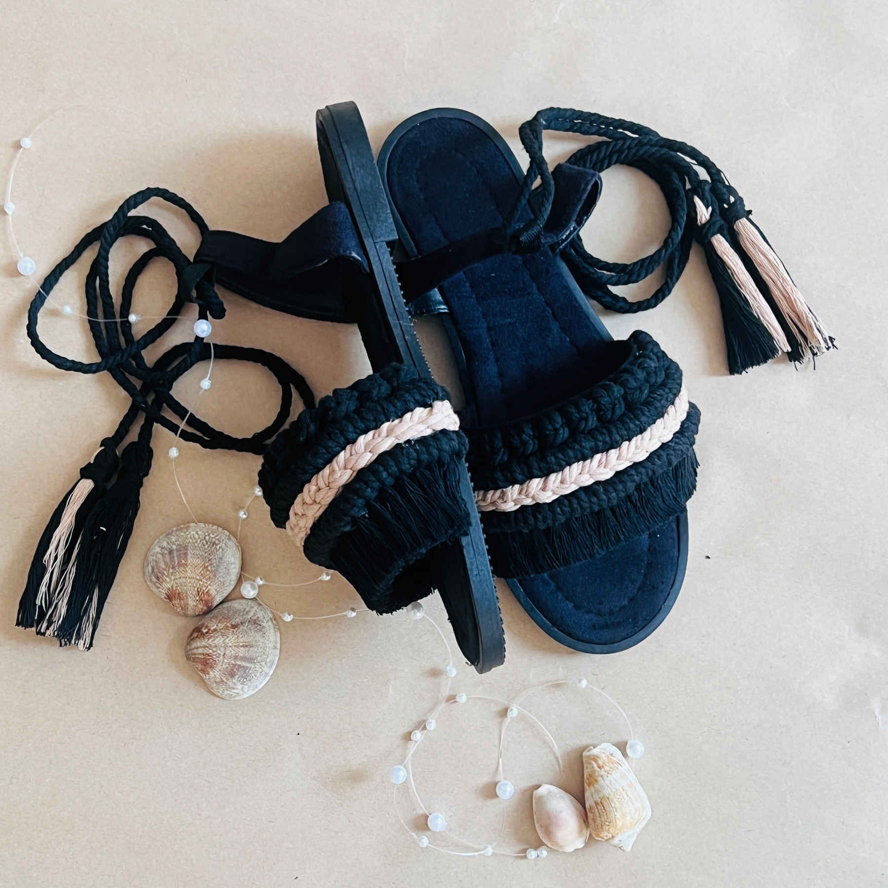 Sling Back Flat Macrame Sandals with Boho Design Handcrafted