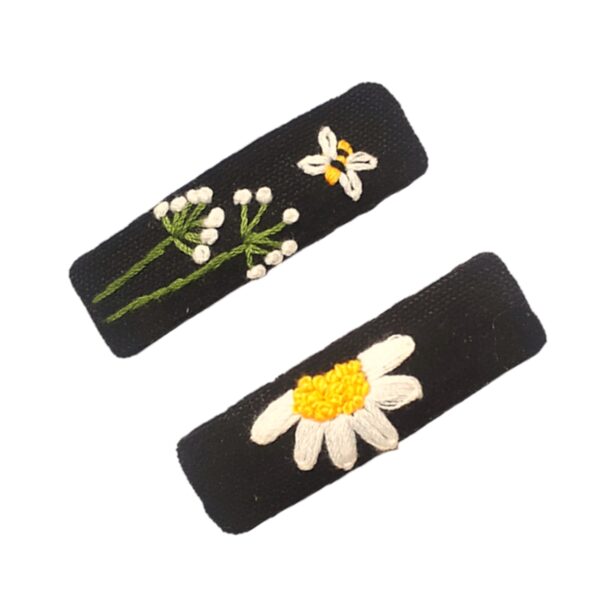 Snap Hair Clip Set Rectangular Shape Hand-Embroidered