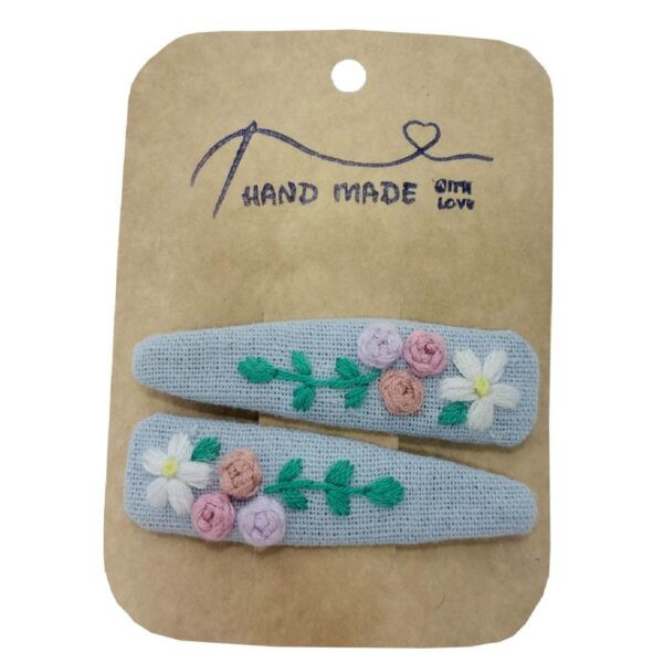 Snap Hair Clip Set with Flower Design Hand-Embroidered