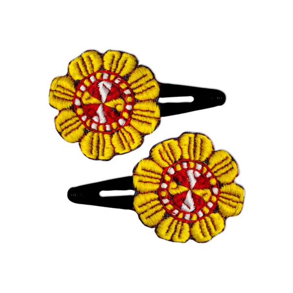 Snap Hair Clip Set with Hand-Embroidered Flower Design