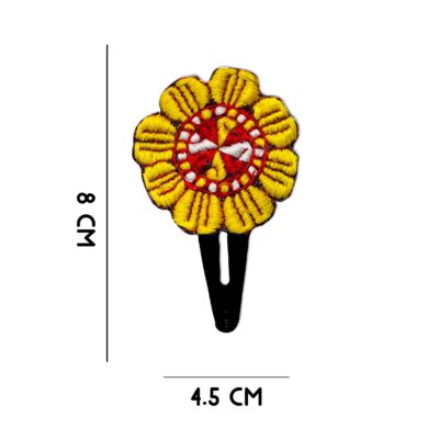 Snap Hair Clip Set with Hand-Embroidered Flower Design
