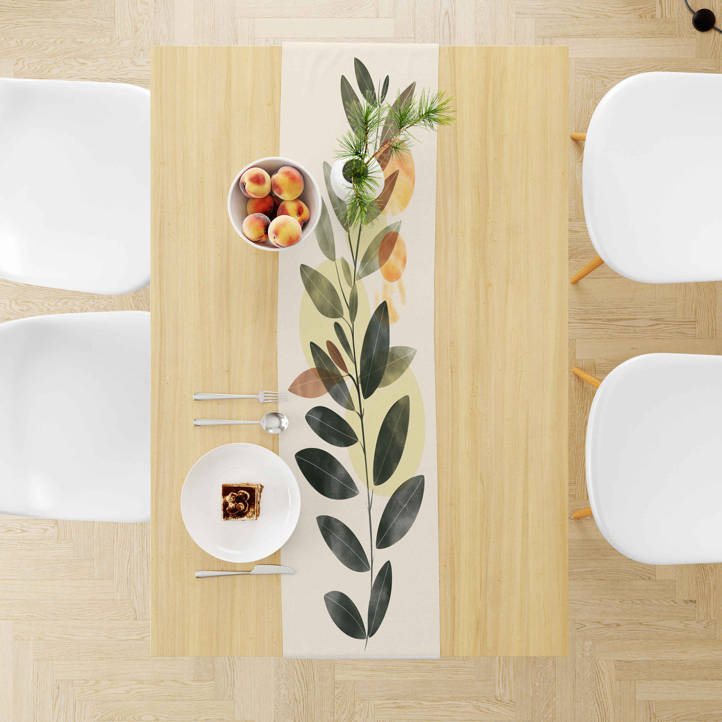 Velvet Table Runner in Printed Leaves Design 6 Seats