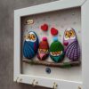 Decorative & Handcrafted Wall Key Holder with Owl Family Design and Stone Art