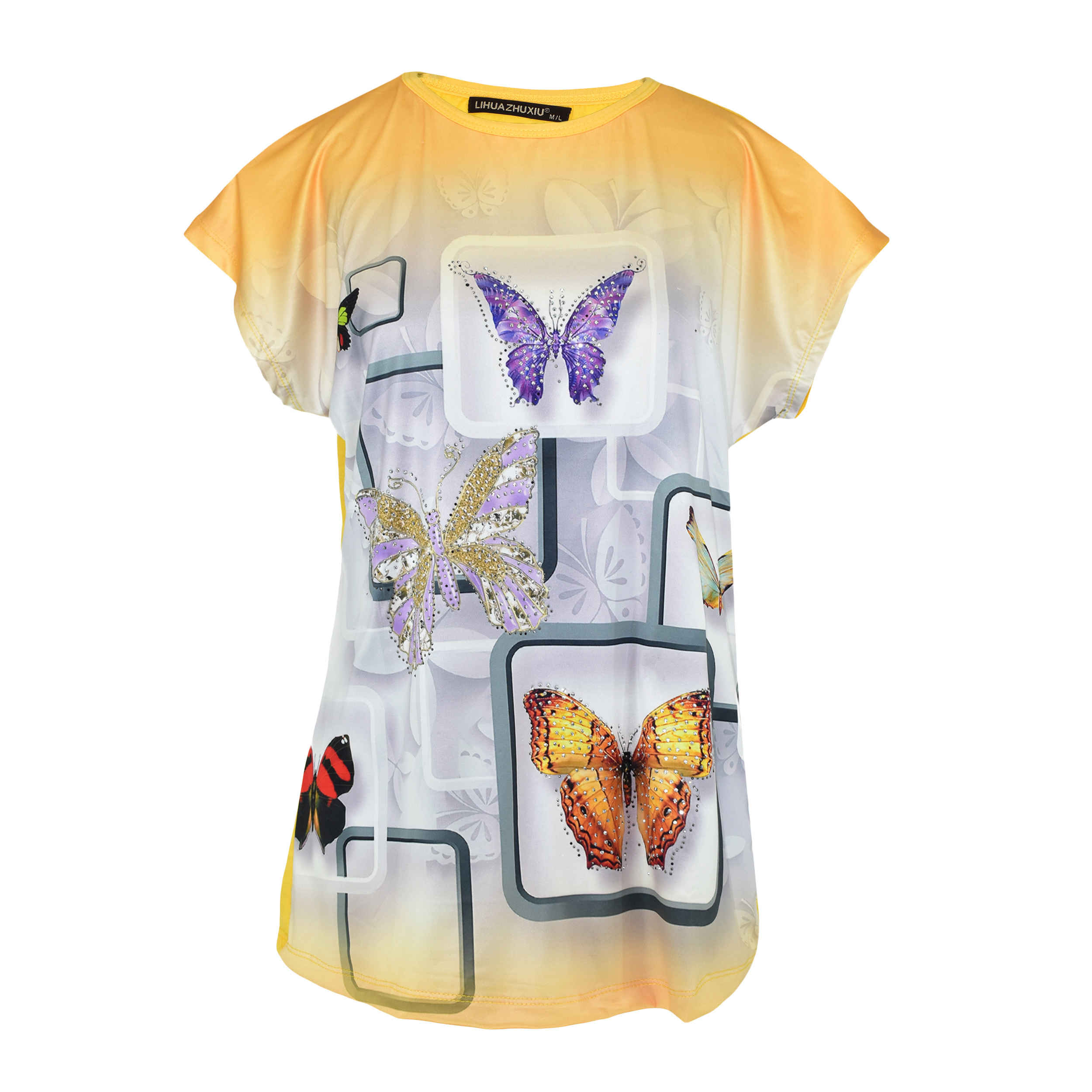 Women's Short Sleeve Cotton Shirt with Butterfly Design