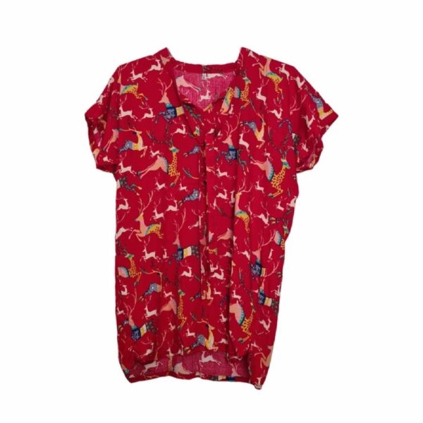 Women's Short Sleeve Cotton Shirt with Deer Design