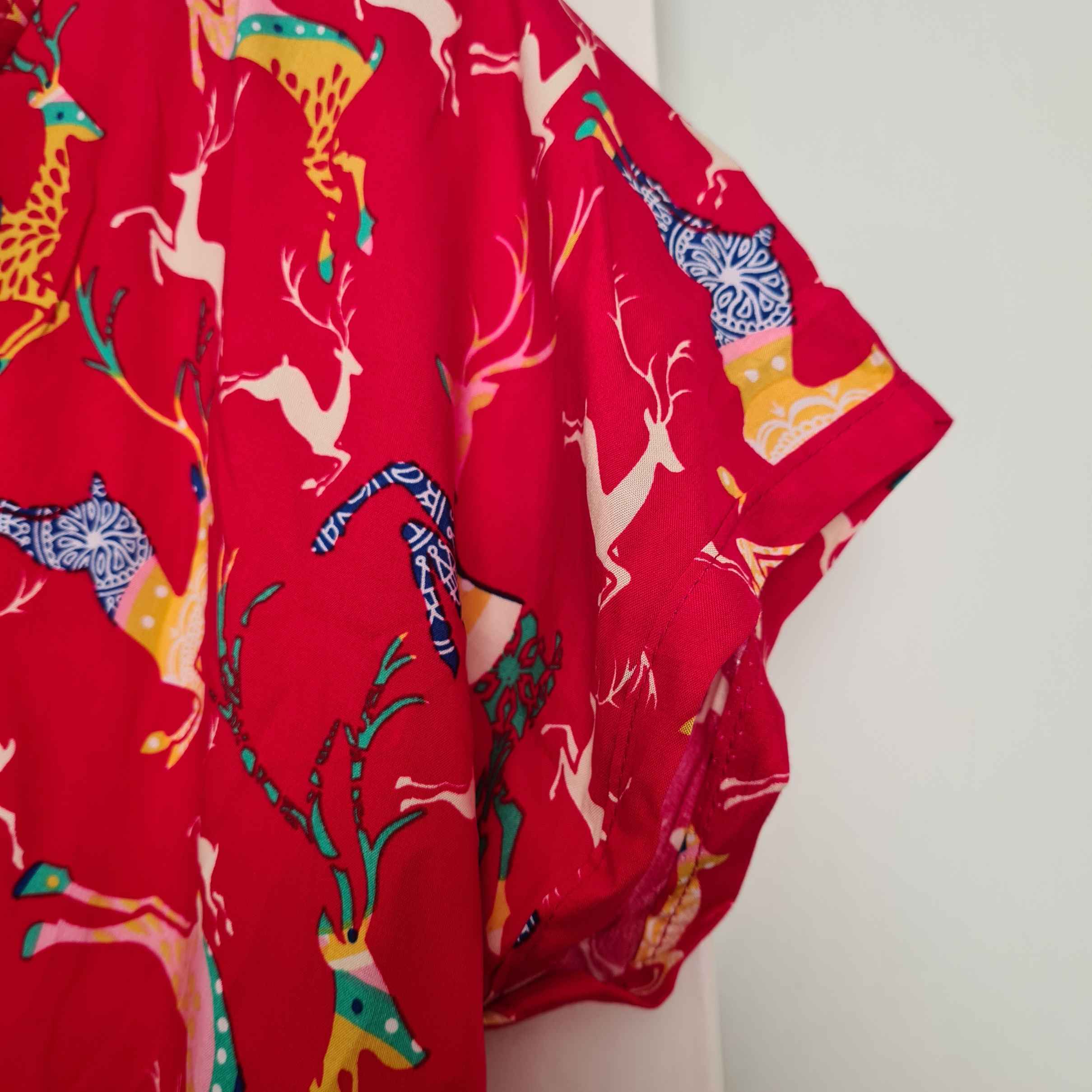 Women’s Short Sleeve Cotton Shirt with Deer Design