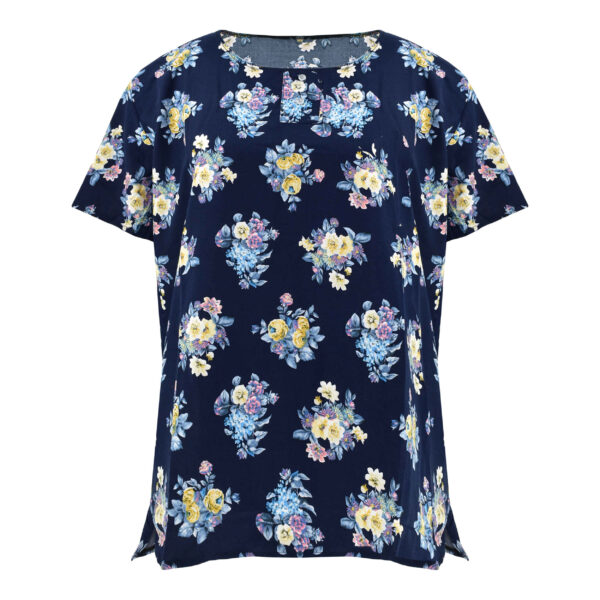 Women's Short Sleeve Cotton Shirt with Floral Design