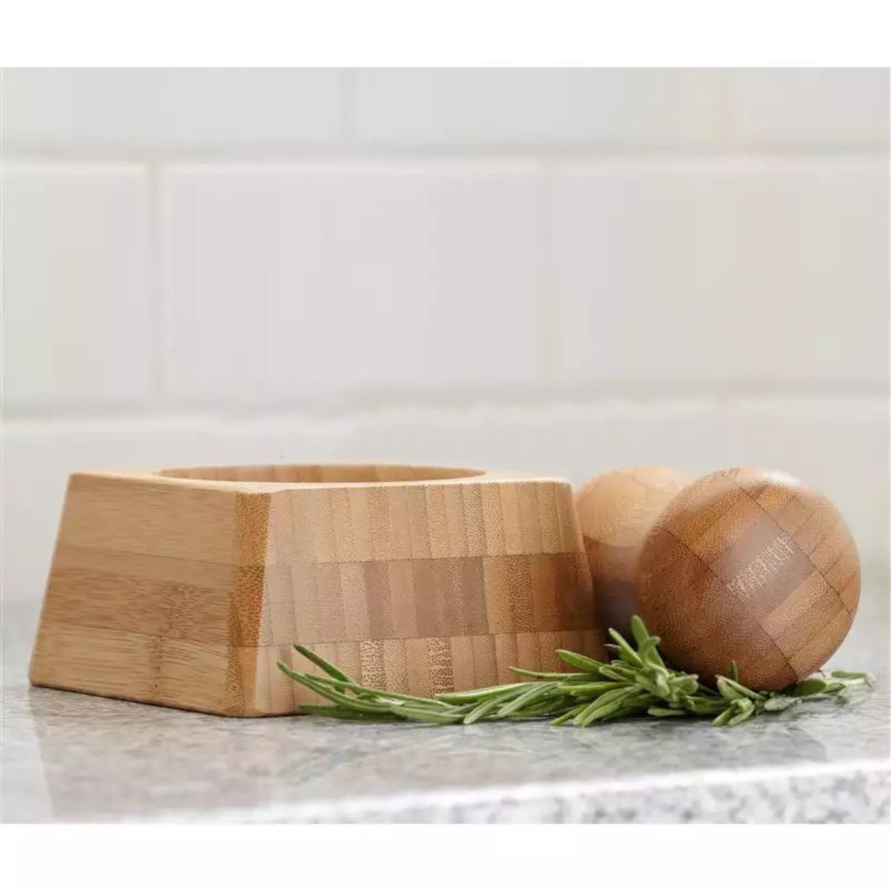 Wooden Bamboo Mortar & Pestle Set Handcrafted for Kitchen