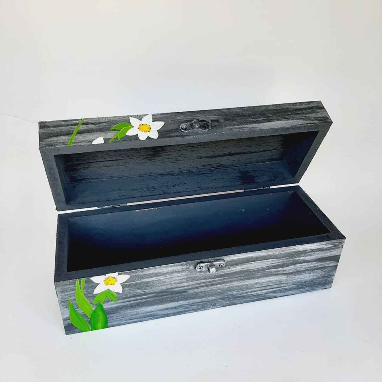 Wooden Gift Box Handcrafted Artisanal Gift Container in Floral Design