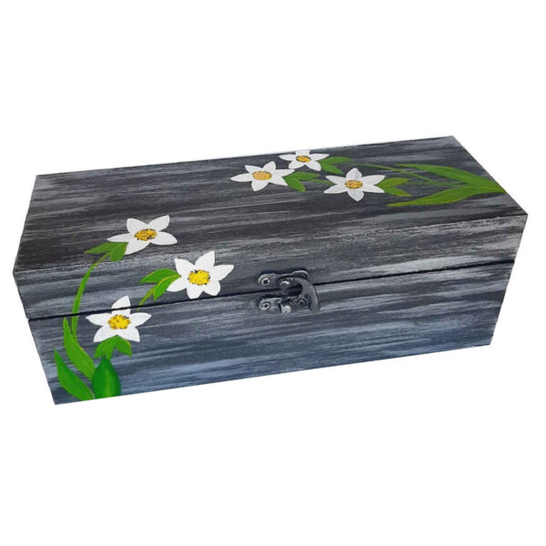 Wooden Gift Box Handcrafted Artisanal Gift Container in Floral Design