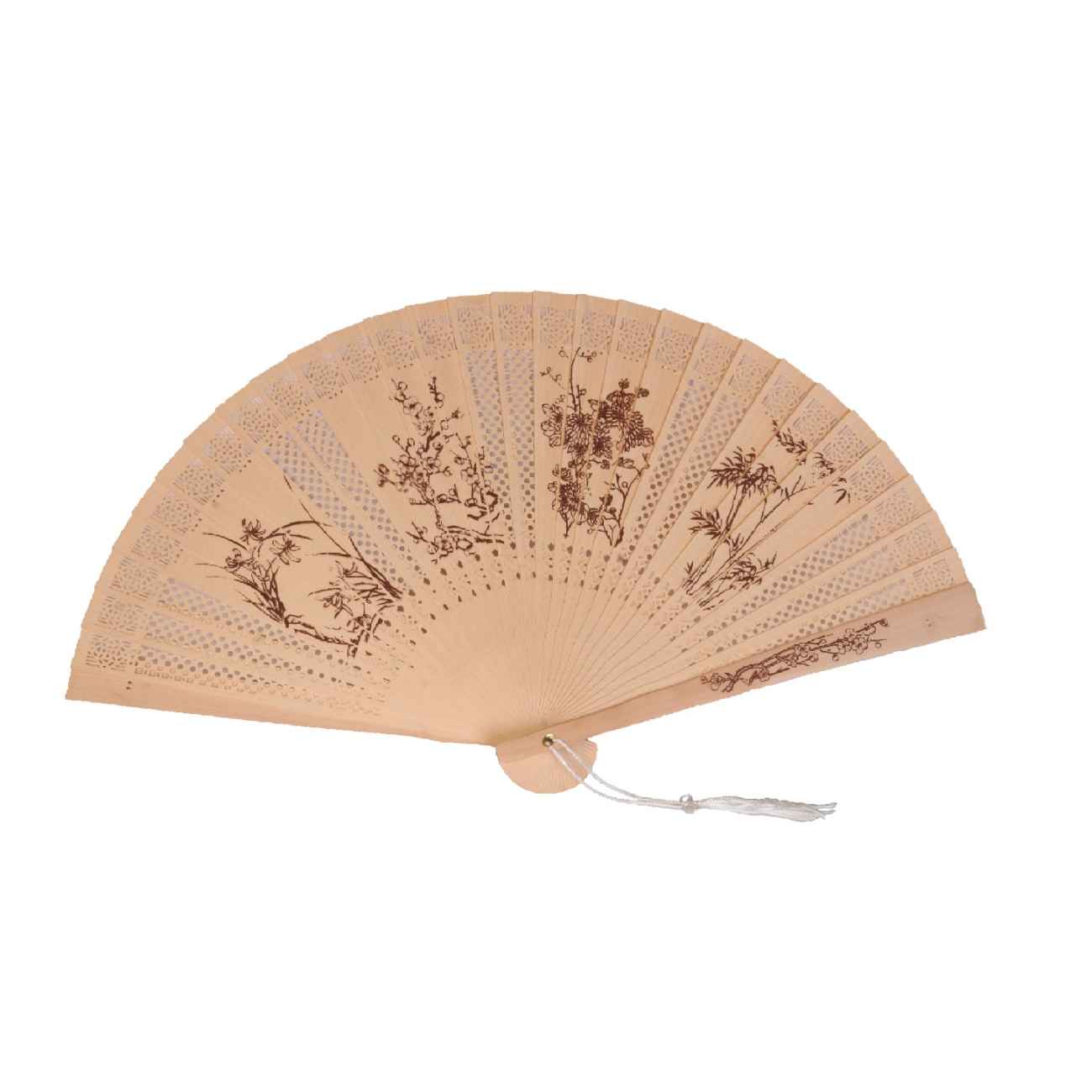 Wooden Hand Fan Foldable & Portable Japanese Model Cream