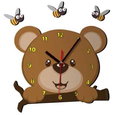 Wooden Nursery Wall Clock with Care Bear Design