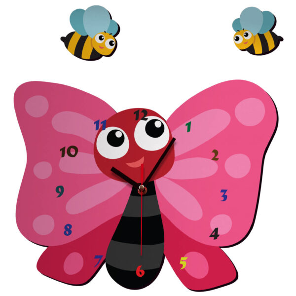 Wooden Nursery Wall Clock with Cute Butterfly Design