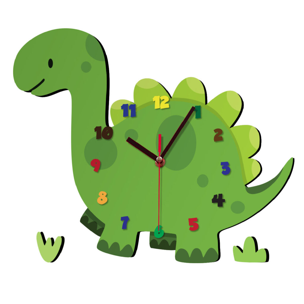 Wooden Nursery Wall Clock with Cute Dinosaur Design ShopiPersia