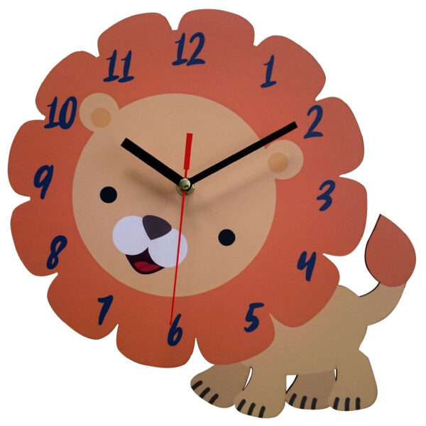 Wooden Nursery Wall Clock with Cute Lion Design