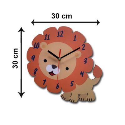 Wooden Nursery Wall Clock with Cute Lion Design