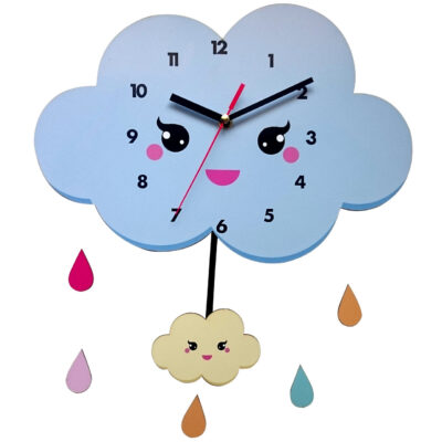 Wooden Nursery Wall Clock with  Happy Cloud Design