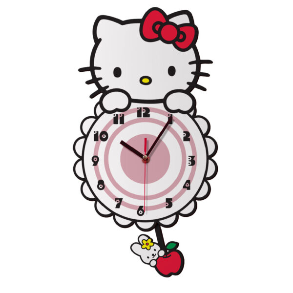 Wooden Nursery Wall Clock with Hello Kitty Design