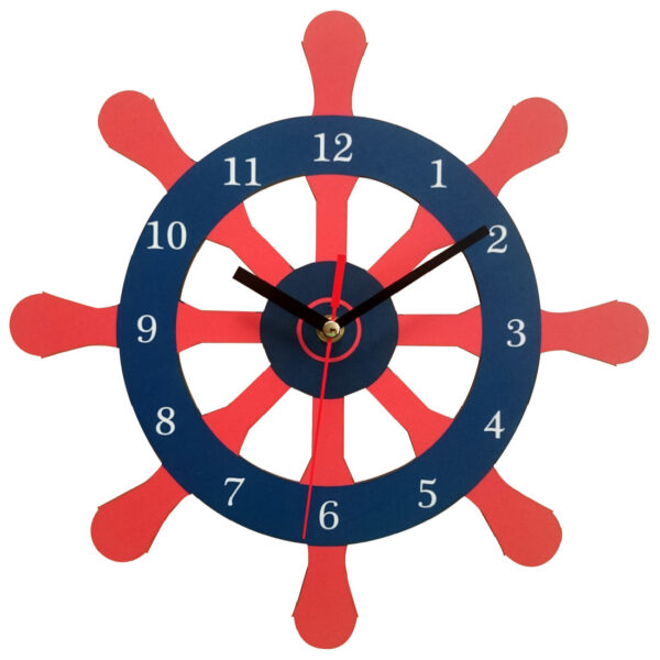 Wooden Nursery Wall Clock with Ship Wheel Design