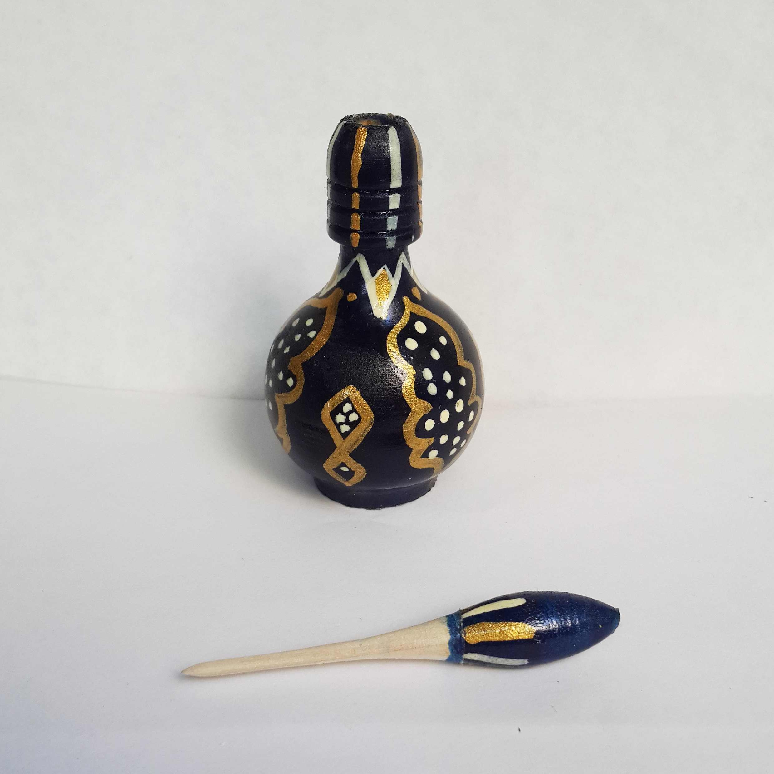 Wooden Persian Surma Dani Kohl Holder Traditional Navy Blue (x2)