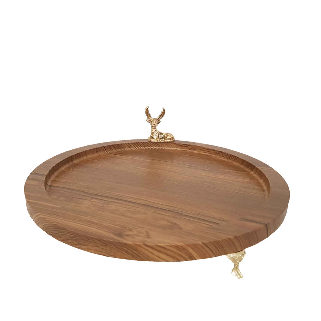 Footed Round Wooden Tray – Featuring Elegant Deer Design
