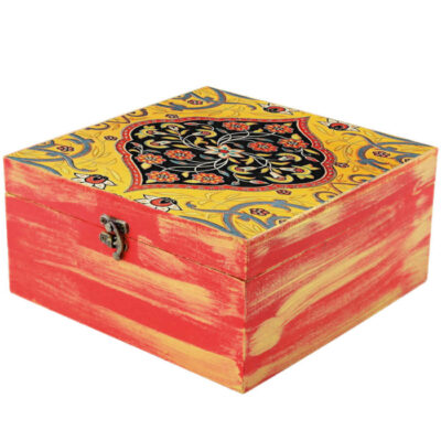 Wooden Tea Bag Organizer Box with Persian Tile Design