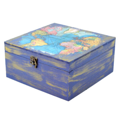 Wooden Tea Bag Organizer Box with  World Map Design