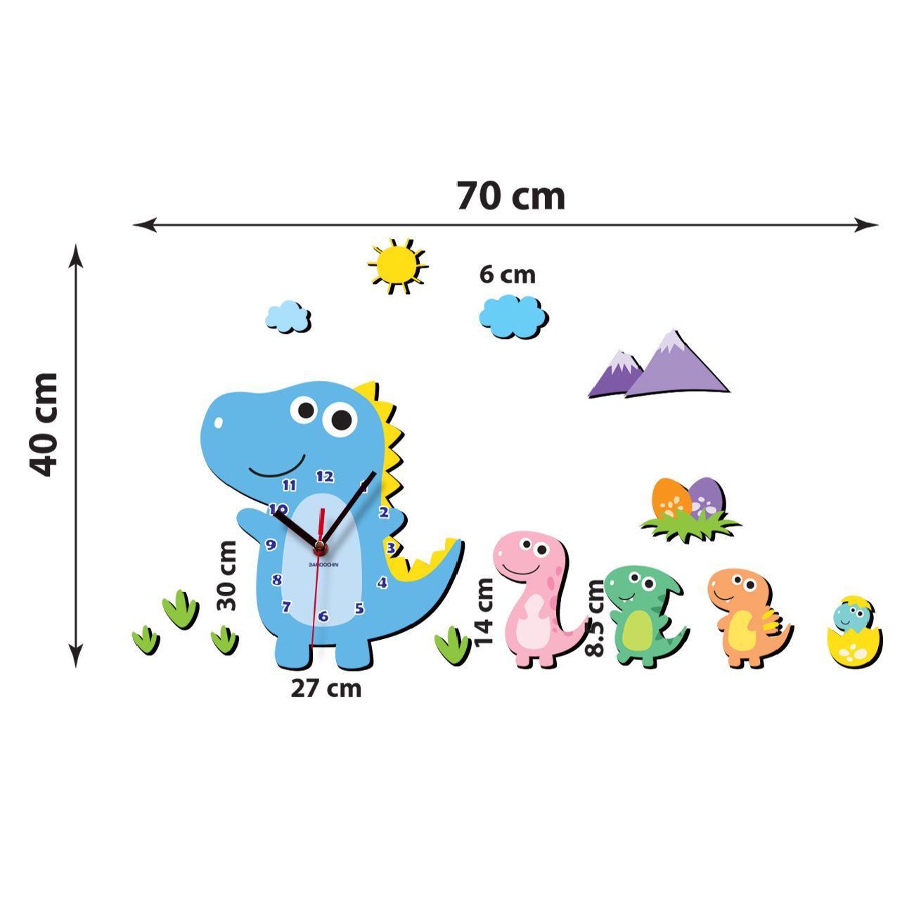 Wooden Wall Clock for Children’s Room Model Dinosaur