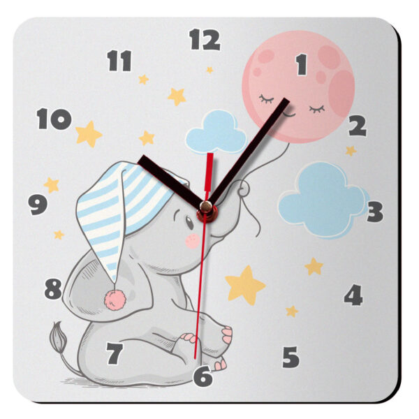 Wooden Wall Clock for Children's Room Model Little Elephant