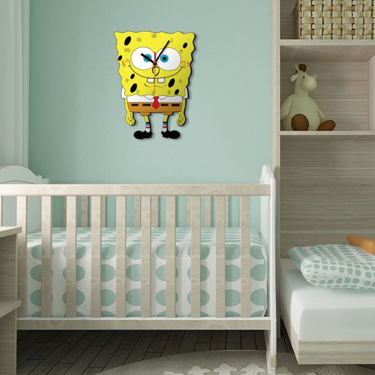 Wooden Wall Clock for Children’s Room Model SpongeBob