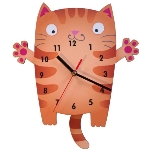 Wooden Wall Clock for Children’s Room with Cat Design