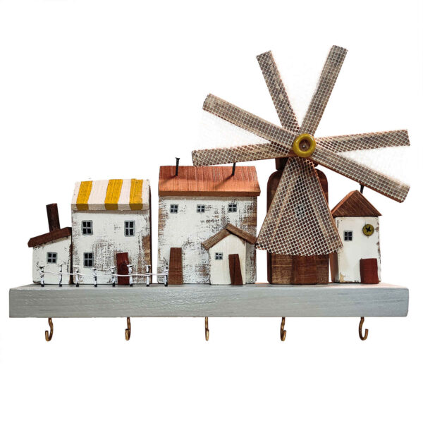 Wooden Wall Key Holder with Cottage Design