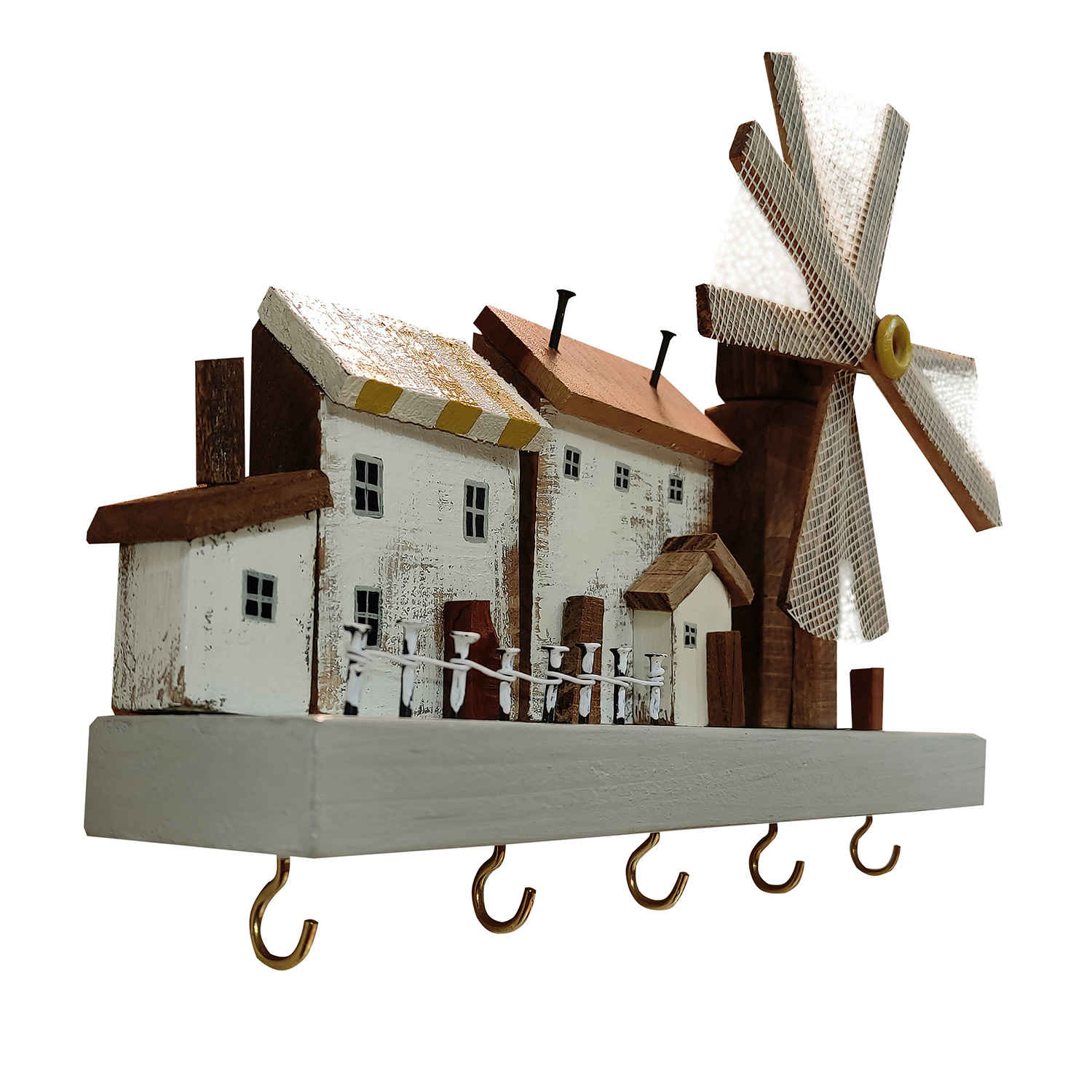 Wooden Wall Key Holder with Cottage Design