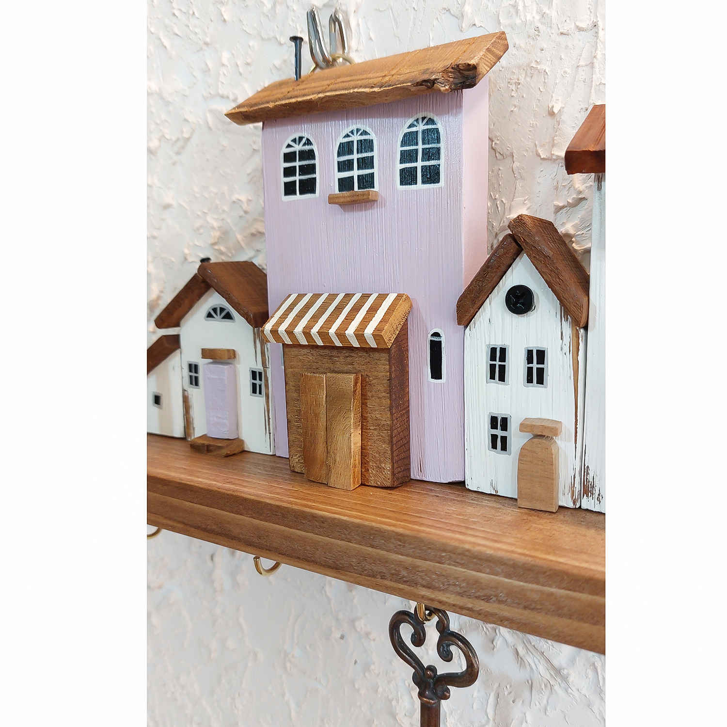 Decorative & Handcrafted Wall Key Holder with Five Hooks Model Village