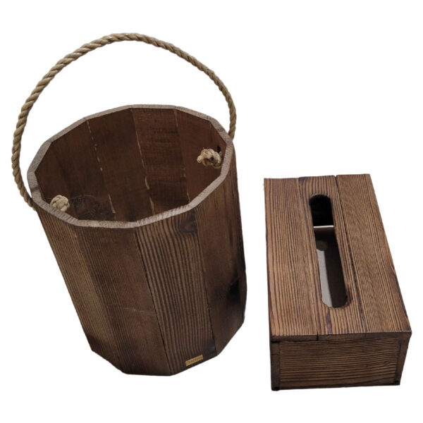 Wooden Waste Basket & Tissue Box Set - Linda