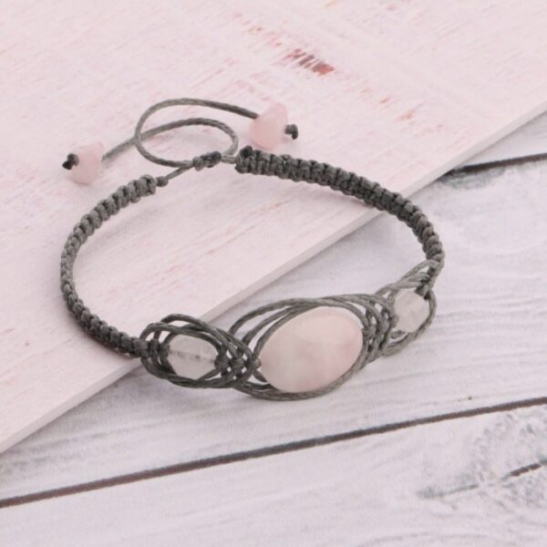 Bohemian Embroidered Macrame Bracelet for Women Model Rose Quartz