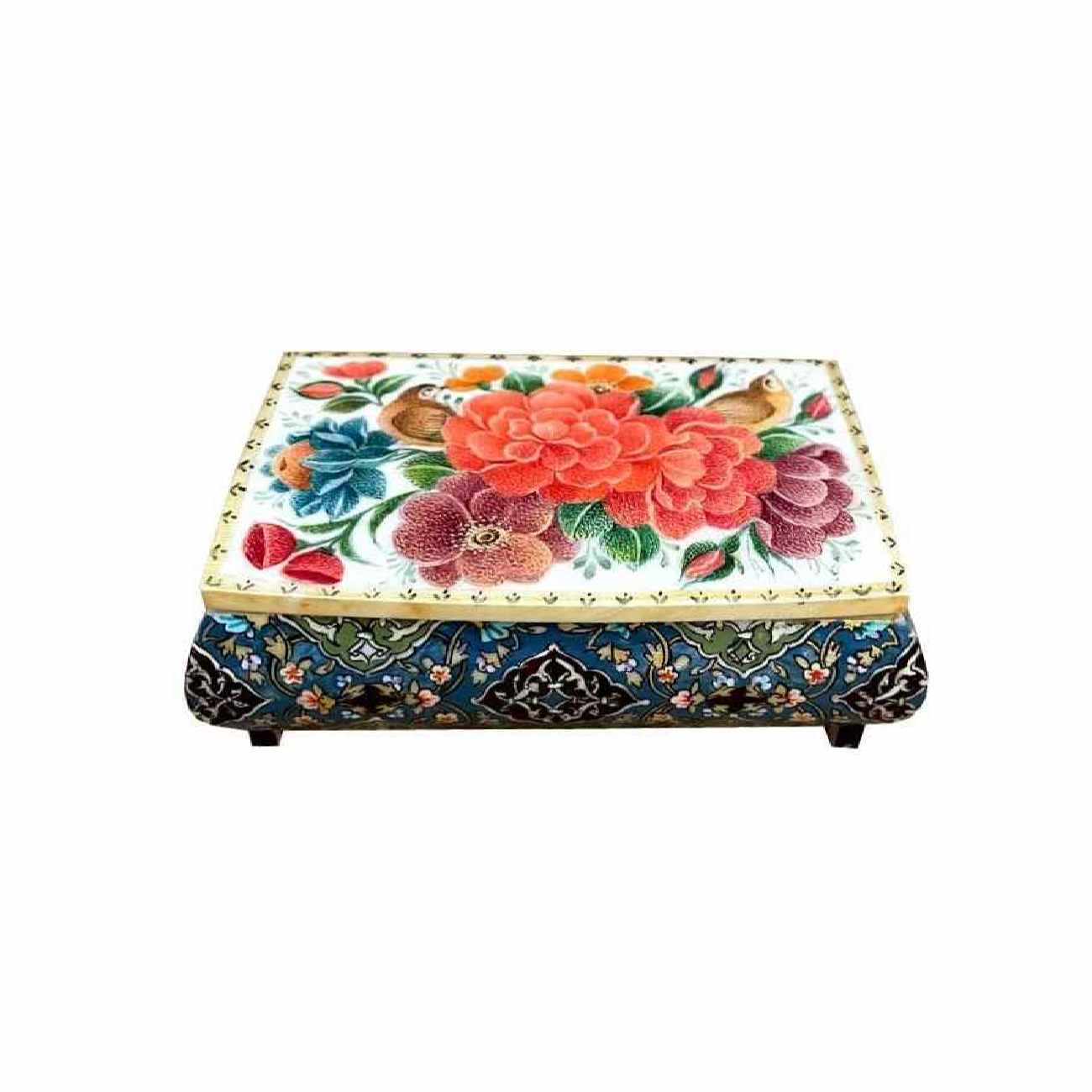 Handcrafted Bone Jewelry Box with Persian-Inspired Flower & Bird Design