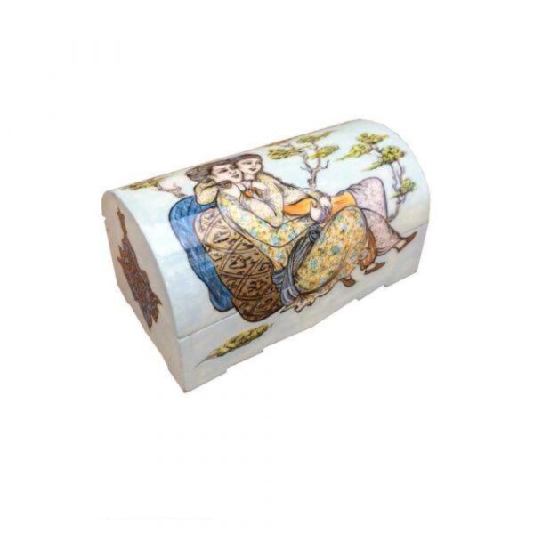 Handcrafted Bone Jewelry Box with Persian-Inspired Leyli & Majnoon Design