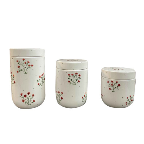 Ceramic Canister Jar with Flower Design Set of 3