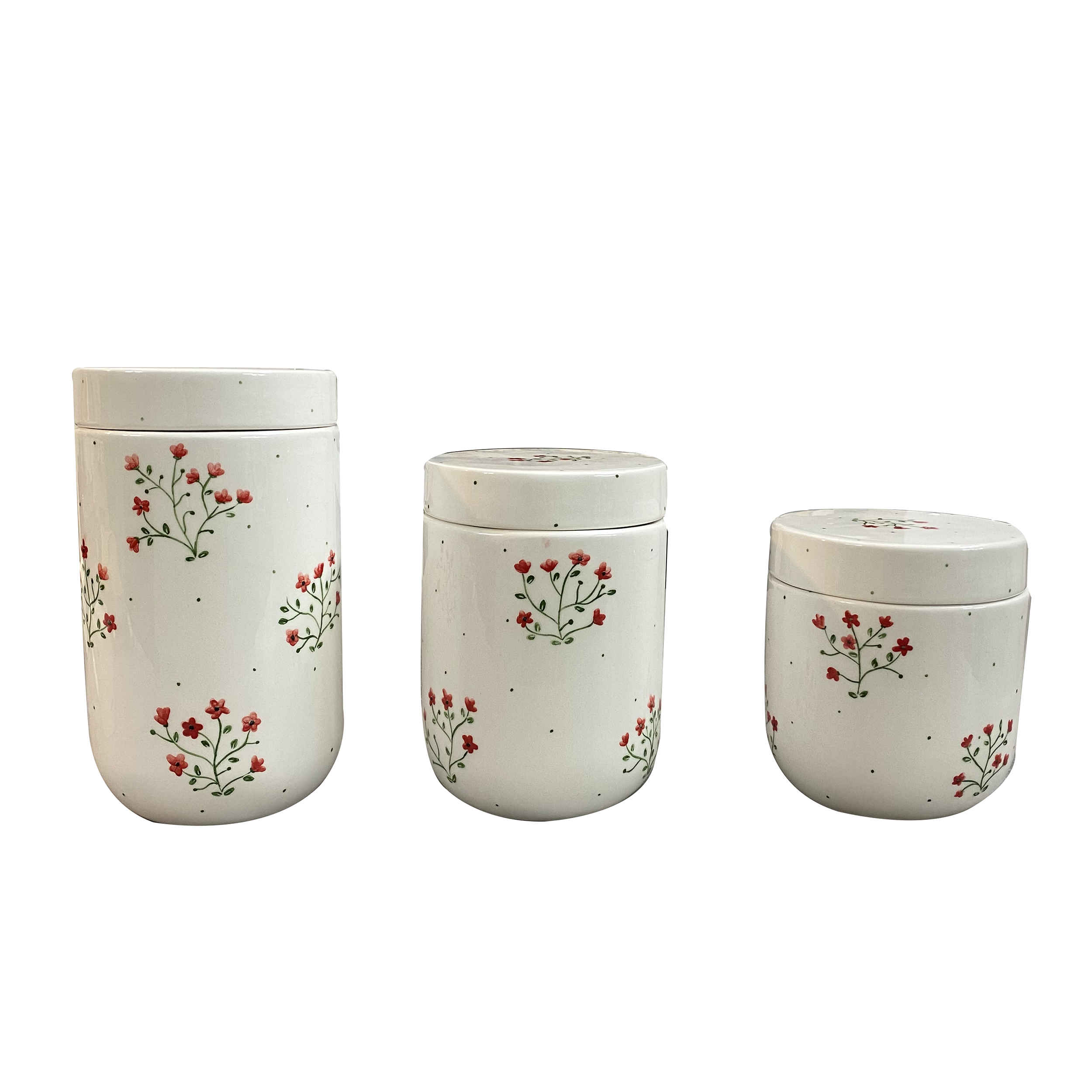 Ceramic Canister Jar with Flower Design Set of 3