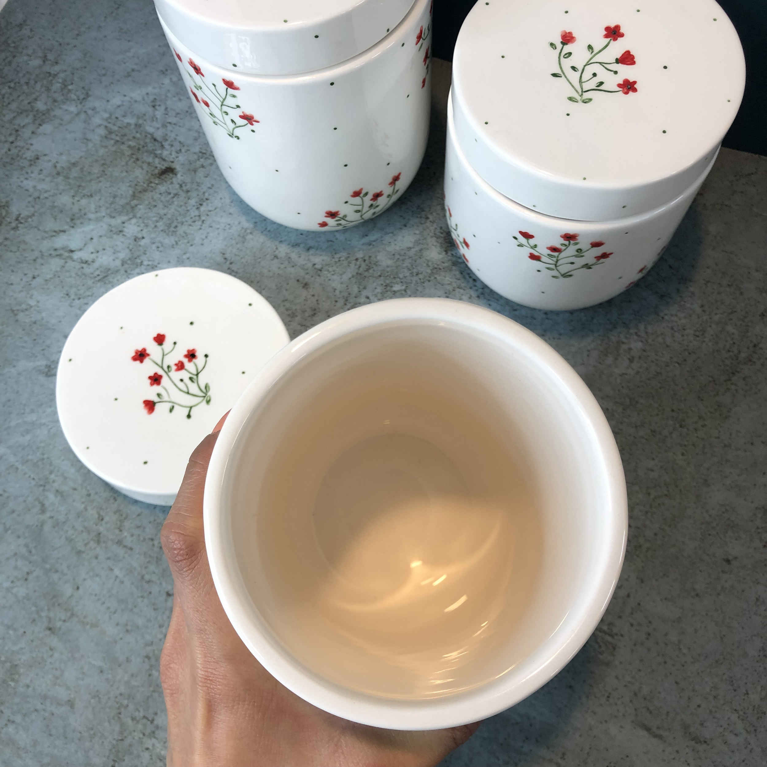 Ceramic Canister Jar with Flower Design Set of 3