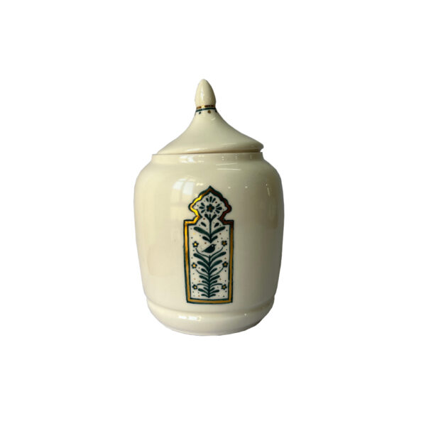 Ceramic Canister Jar with Hand Painting Floral & Bird Design
