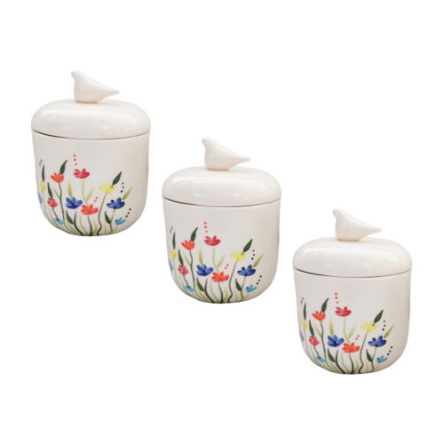 Ceramic Canister Jar with Hand Painting Flower Design Set of 3