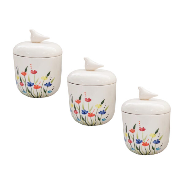 Ceramic Canister Jar with Hand Painting Flower Design Set of 3