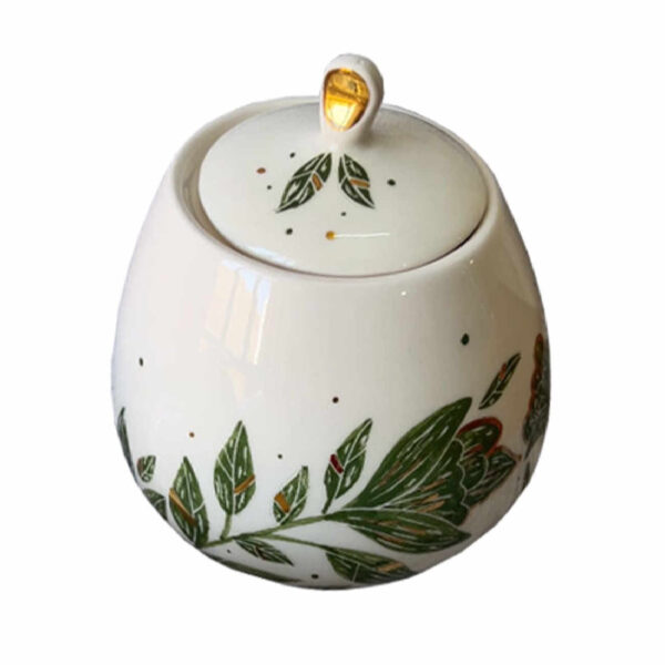Ceramic Canister Jar Hand Painted in Leaf Design