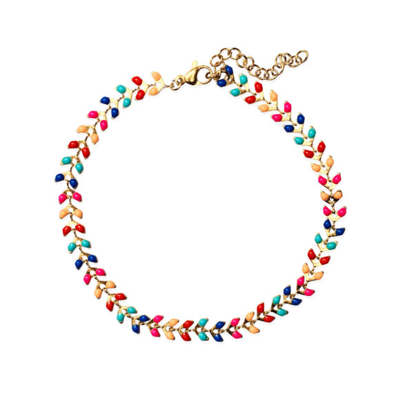 Chain Ankle Bracelet with Multicolour Enamel Leaf Design